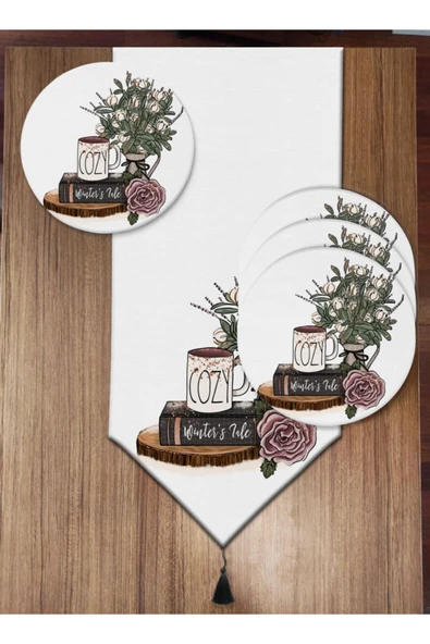 yok yok evim eve dair her şey Dekoratif Çiçekli 6'lı Supla Ve Runner Set