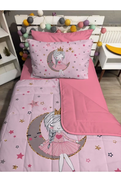 yok yok evim eve dair her şey KAPİTONE silikon elyaf dolgulu AYDA OTURAN KIZ 4 PARÇA Tek kişilik yatak örtü lastikli çarşaf takımı - 4