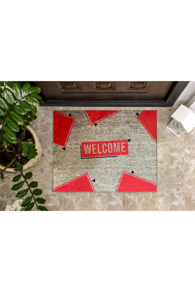 yok yok evim eve dair her şey Geometrik Welcome Yazılı Kapı Önü Paspası