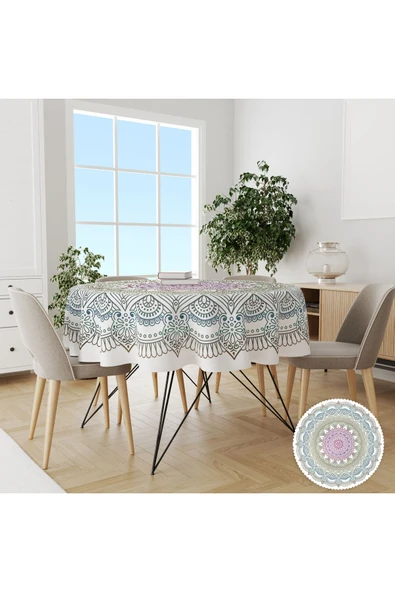 yok yok evim eve dair her şey YUVARLAK DESENLİÖZEL TASARIM KOLAY TEMİZLENEBİLİR DERTSİZ MASA ÖRTÜSÜ - 3