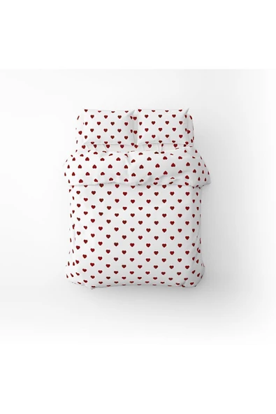 Pusula Home Çift Kişilik 80 Tel Özel Dokuma Kumaş Kalpli Nevresim Takımı Çarşaflı