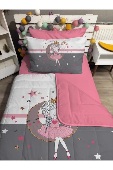 yok yok evim eve dair her şey KAPİTONE silikon elyaf dolgulu AYDA OTURAN KIZ 4 PARÇA Tek kişilik yatak örtü lastikli çarşaf takımı - 3