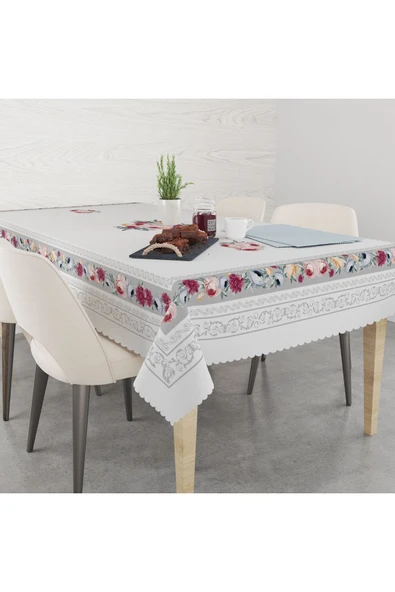 yok yok evim eve dair her şey Çiçekli Gri desenli Masa Örrtüsü