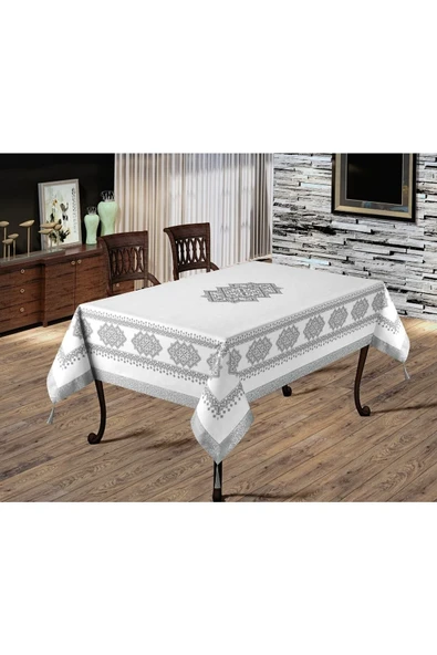 yok yok evim eve dair her şey Gri Etnik Kolay Temizlenebilir Leke Tutmaz Dertsiz Masa Örtüsü