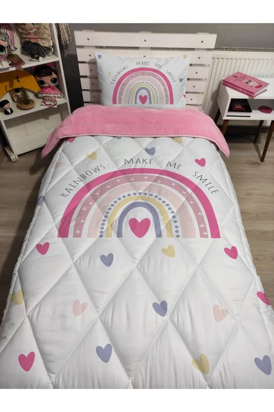 yok yok evim eve dair her şey Welsoft Pofuduk Çift Taraflı GÖKKUŞAĞI Desenli Tek Kişilik Yorgan Uyku Seti - 2