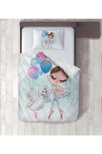 yok yok evim eve dair her şey Balerin Ve Kuğu Desenli Dijital Baskılı Tek Kişilik Yorgan Set