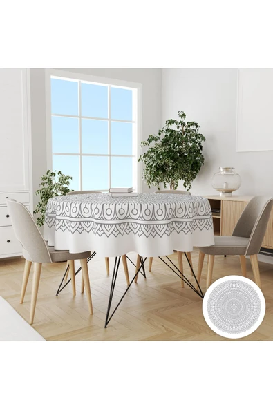 yok yok evim eve dair her şey YUVARLAK DESENLİÖZEL TASARIM KOLAY TEMİZLENEBİLİR DERTSİZ MASA ÖRTÜSÜ - 2
