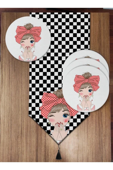 yok yok evim eve dair her şey Sevimli Kız Desenli 6'lı Supla ve Runner Set