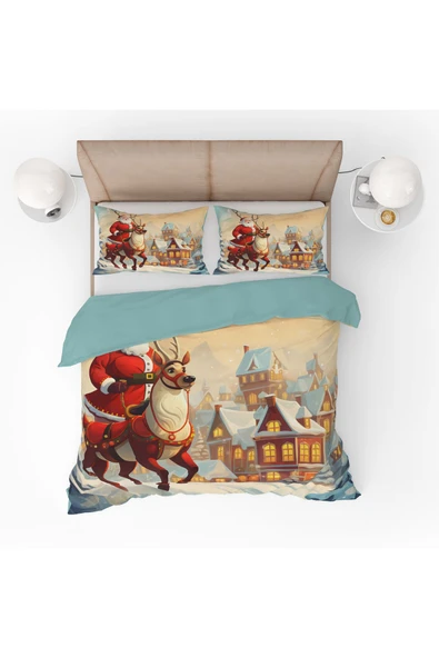 yok yok evim eve dair her şey Yılbaşı Temalı Noel Desenli Çift Kişilik  Nevresim Seti