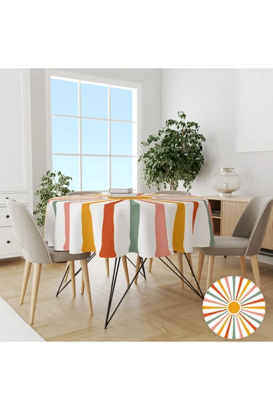 yok yok evim eve dair her şey YUVARLAK DESENLİÖZEL TASARIM KOLAY TEMİZLENEBİLİR DERTSİZ MASA ÖRTÜSÜ - 4