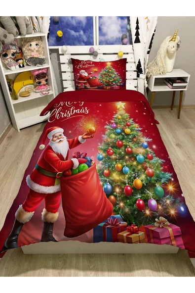 yok yok evim eve dair her şey Yılbaşı Temalı Noel Desenli Tek Kişilik Nevresim Seti - 2