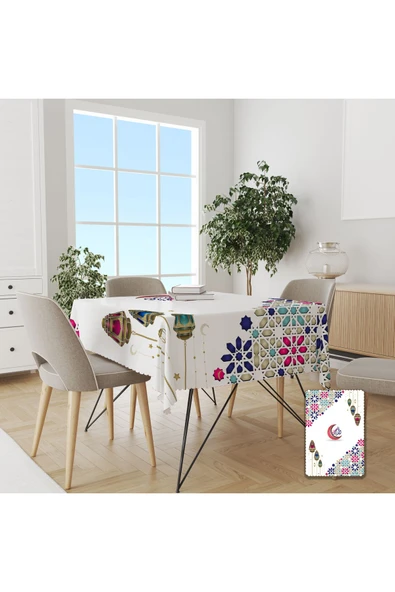 yok yok evim eve dair her şey Ramazan Temalı Renkli Hilal Detaylı Dertsiz Masa Örtüsü ürün görseli