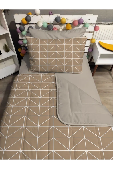 yok yok evim eve dair her şey KAPİTONE silikon elyaf dolgulu GEOMETRİK DESEN 4 PARÇA Tek kişilik yatak örtü lastikli çarşaf takımı
