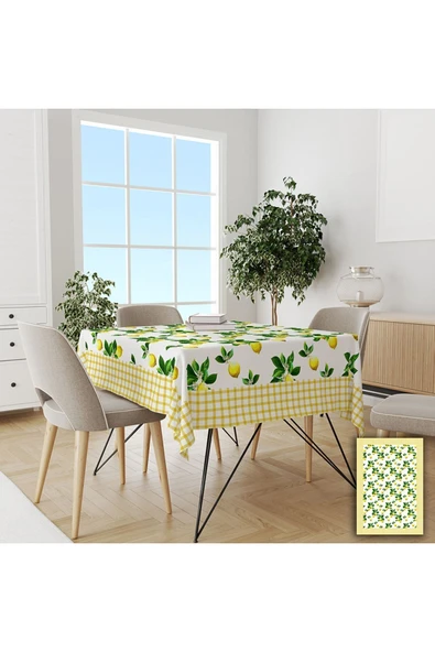 yok yok evim eve dair her şey Ekose Bordürlü Limon Desenli Dertsiz Masa Örtüsü - 2