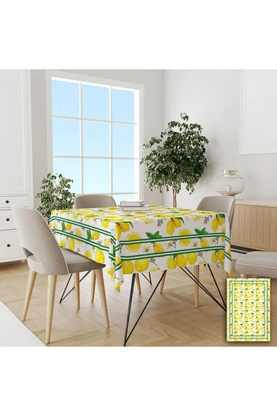 yok yok evim eve dair her şey Yeşil Şeritli Limon Desenli Masa Örtüsü ürün görseli