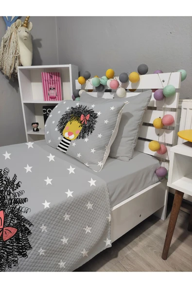 yok yok evim eve dair her şey 4 Parça SEVİMLİ ASLAN Desenli Lastikli Çarşaflı Tek Kişilik PİKE Yatak Örtüsü Takımı