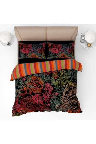 yok yok evim eve dair her şey Renkli Çiçek ve Kelebekler 3d Dijital Baskılı Nevresim Takımı