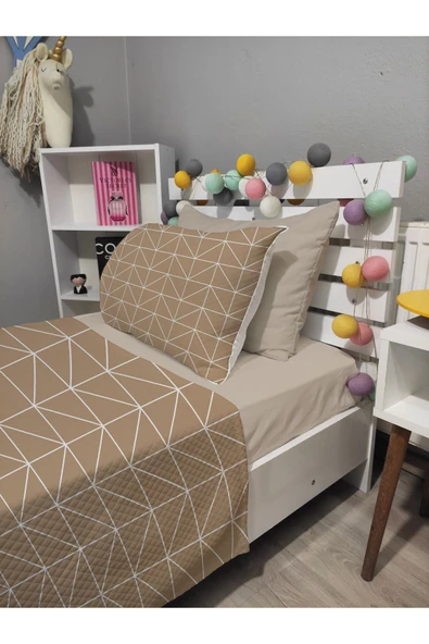 yok yok evim eve dair her şey 4 Parça GEOMETRİ Desenli Lastikli Çarşaflı Tek Kişilik PİKE Yatak Örtüsü Takımı - 2