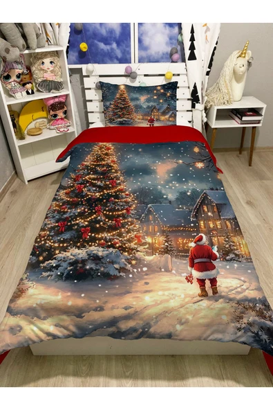 yok yok evim eve dair her şey Yılbaşı Temalı Noel Desenli Tek Kişilik Nevresim Seti