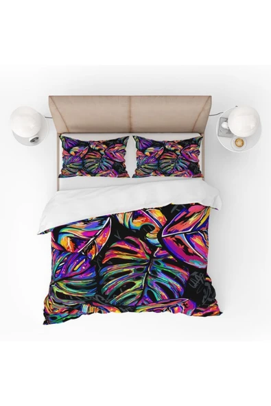 yok yok evim eve dair her şey Renkli Yapraklar 3d Desenli Nevresim Takımı