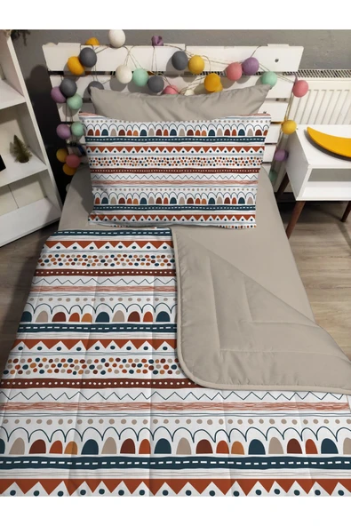 yok yok evim eve dair her şey KAPİTONE silikon elyaf dolgulu GEOMETRİK DESEN 4 PARÇA Tek kişilik yatak örtü lastikli çarşaf takımı - 2