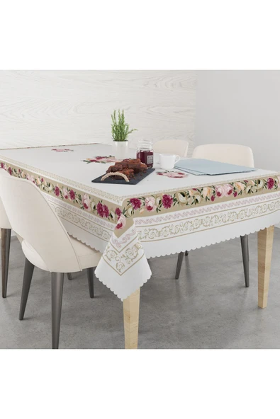 Pusula Home Çiçekli Gold Desenli Masa Örrtüsü ürün görseli