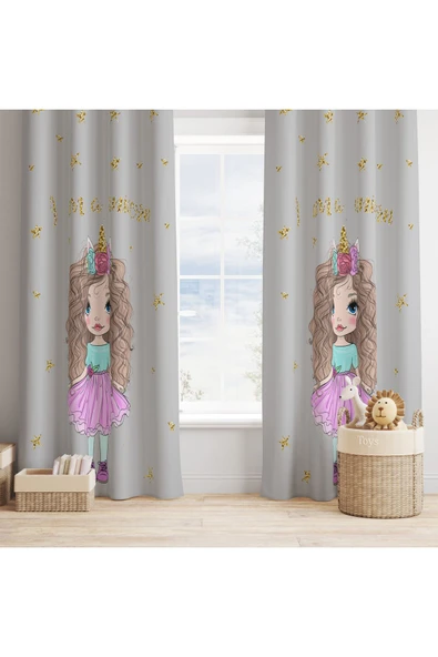 yok yok evim eve dair her şey Çocuk Odası Dekoratif LİTTLE PRENSES Desenli Fon Perde - 2