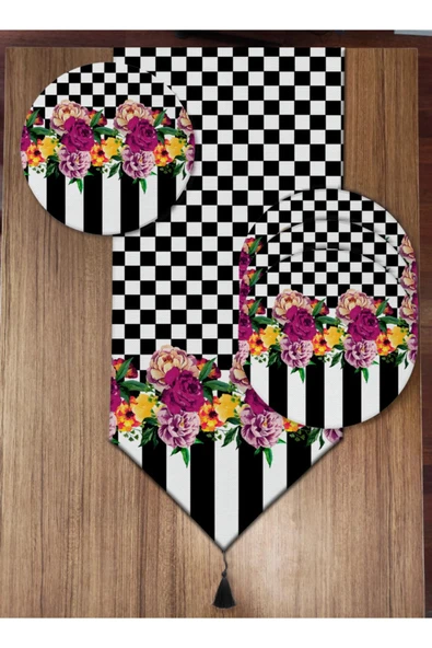 Dama Şerit Ve Güller 6'lı Supla Ve Runner Set