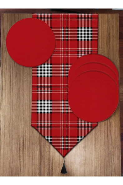 yok yok evim eve dair her şey Kırmızı Ekoseli 6'lı Supla Ve Runner Set