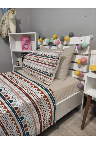 yok yok evim eve dair her şey 4 Parça GEOMETRİ Desenli Lastikli Çarşaflı Tek Kişilik PİKE Yatak Örtüsü Takımı