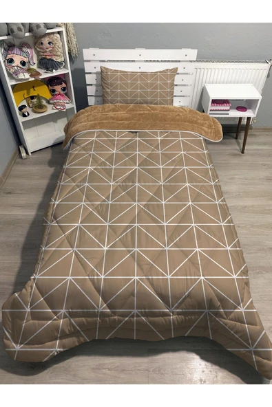 yok yok evim eve dair her şey Welsoft Pofuduk Çift Taraflı GRİ GEOMETRİ Desenli Tek Kişilik Yorgan Uyku Seti - 2