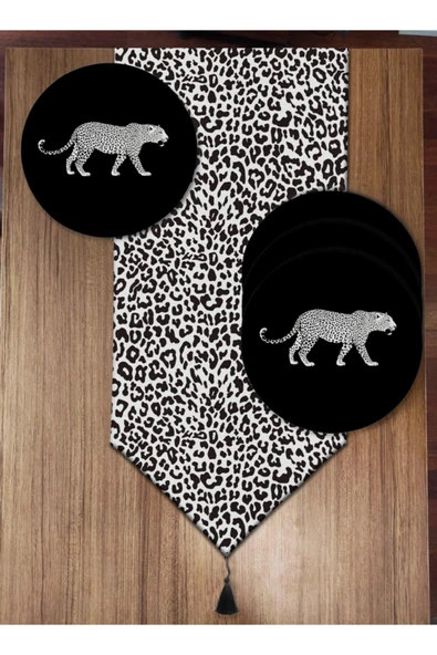 yok yok evim eve dair her şey Siyah Beyaz Leopar Desenli 6'lı Supla Ve Runner Set