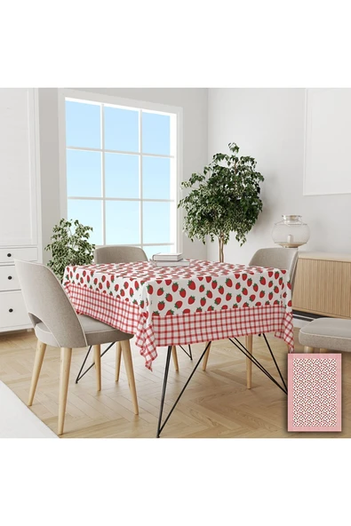 yok yok evim eve dair her şey Ekose Ve Çilek Desenli Dertsiz Masa Örtüsü