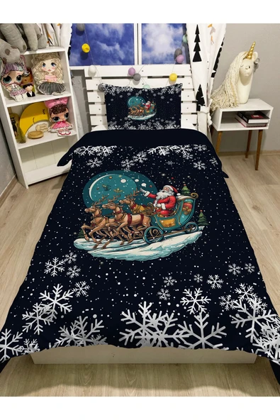 yok yok evim eve dair her şey Yılbaşı Temalı Noel Desenli Tek Kişilik Nevresim Seti