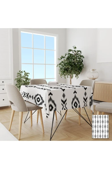 yok yok evim eve dair her şey Siyah Etnik Desenli Masa Örtüsü ürün görseli