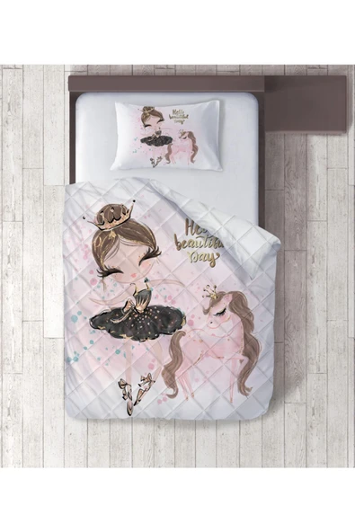 yok yok evim eve dair her şey Balerin Ve Unicorn Desenli Dijital Baskılı Tek Kişilik Yorgan Set
