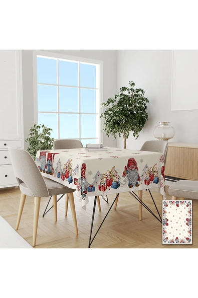 Pusula Home Yılbaşı Kar Taneli Ve Noel Baba Masa Örtüsü
