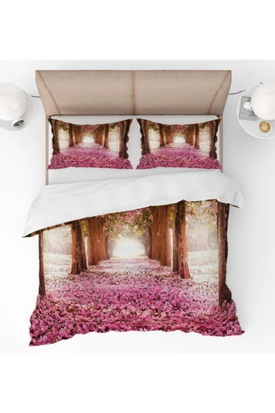 yok yok evim eve dair her şey Ağaçlı Yol Temalı Dijital Baskılı Nevresim Takımı