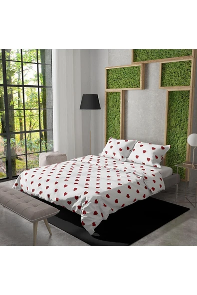 Pusula Home Zemin Siyah 80 Tel Özel Dokuma Çift Kişilik Kalpli Nevresim Seti - 7