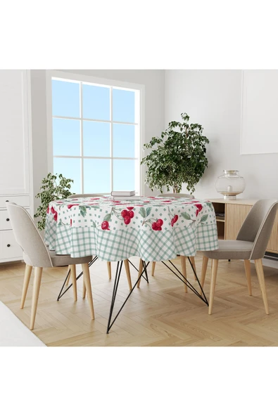 yok yok evim eve dair her şey Ekose Bordürlü Kiraz Desenli Dertsiz Masa Örtüsü