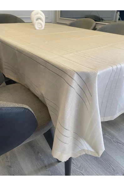 yok yok evim eve dair her şey Colber Yüksek Kalite Çizgili Desenli Keten Efektli Dertsiz Masa Örtüsü - Resim 2