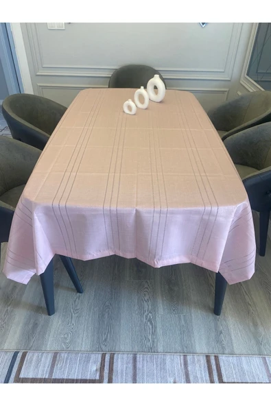 yok yok evim eve dair her şey Colber Yüksek Kalite Çizgili Desenli Keten Efektli Dertsiz Masa Örtüsü - Resim 4