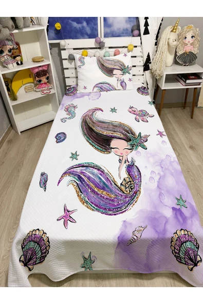 yok yok evim eve dair her şey Sevimli Denizkızı Tek Kişilik Pike ve Yastık Kılıfı