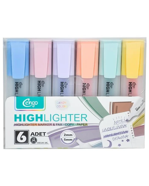 Cengo 6lı Fosforlu Kalem Candy Renkler CGO801