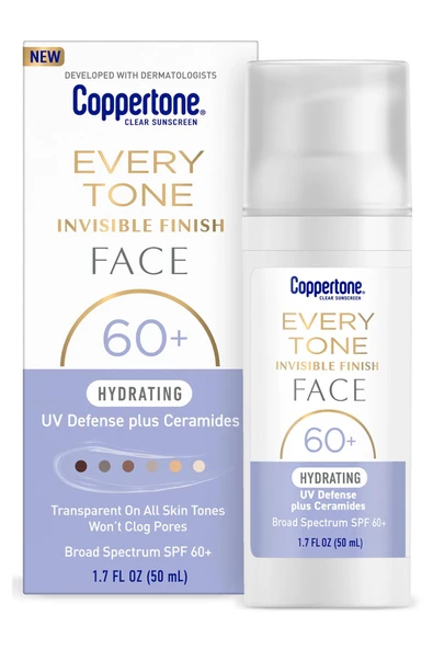 Coppertone Every Tone SPF60+ Şeffaf Yüz Güneş Kremi 50ML