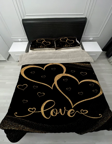 Pusula Home Welsoft Pofuduk Çift Taraflı LOVE KALPLİ Desenli Çift Kişilik Yorgan Uyku Seti ürün görseli 1