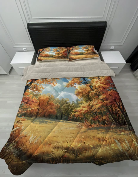 Pusula Home Welsoft Pofuduk Çift Taraflı SONBAHAR  Desenli Çift Kişilik Yorgan Uyku Seti ürün görseli 1