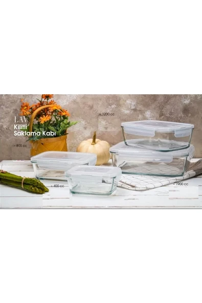 LAV Fresco Cam Kilitli Saklama Kabı 4'lü Set 1200cc Dikdörtgen (FRS-257) Beyaz Kapaklı - Resim 2