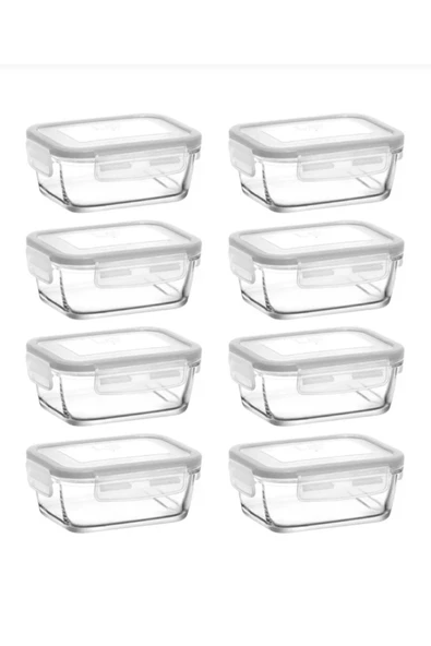 LAV Fresco Kilitli Cam Saklama Kabı 8 Parça 400cc (FRS-237) Beyaz Kapaklı - Resim 3