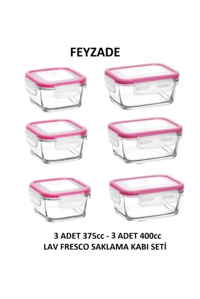 LAV FEYZADE FRESCO Saklama Kabı Seti 3 adet 400cc (DİKDÖRTGEN) ve 3 adet 375cc (KARE) ürün görseli